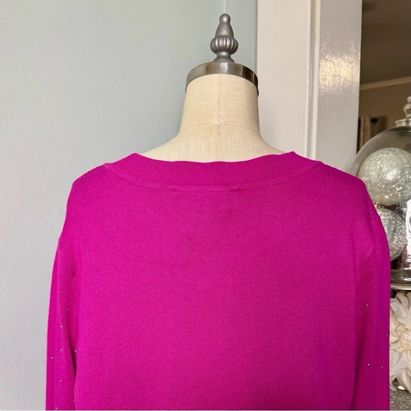 DKNY Pink Studded Crewneck Sweater Donna Karan Embellished Electric Pink Medium - Picture 10 of 15